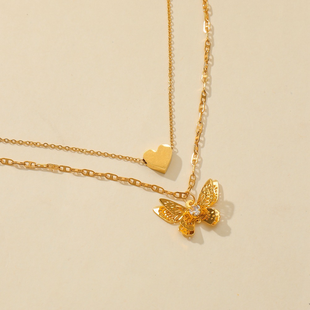 fffd355d 1c8b 45e7 b373 651d61f32d77 Cartoon Fashion Three-dimensional Butterfly Necklace Cute Love Butterfly Double Clavicle Chain