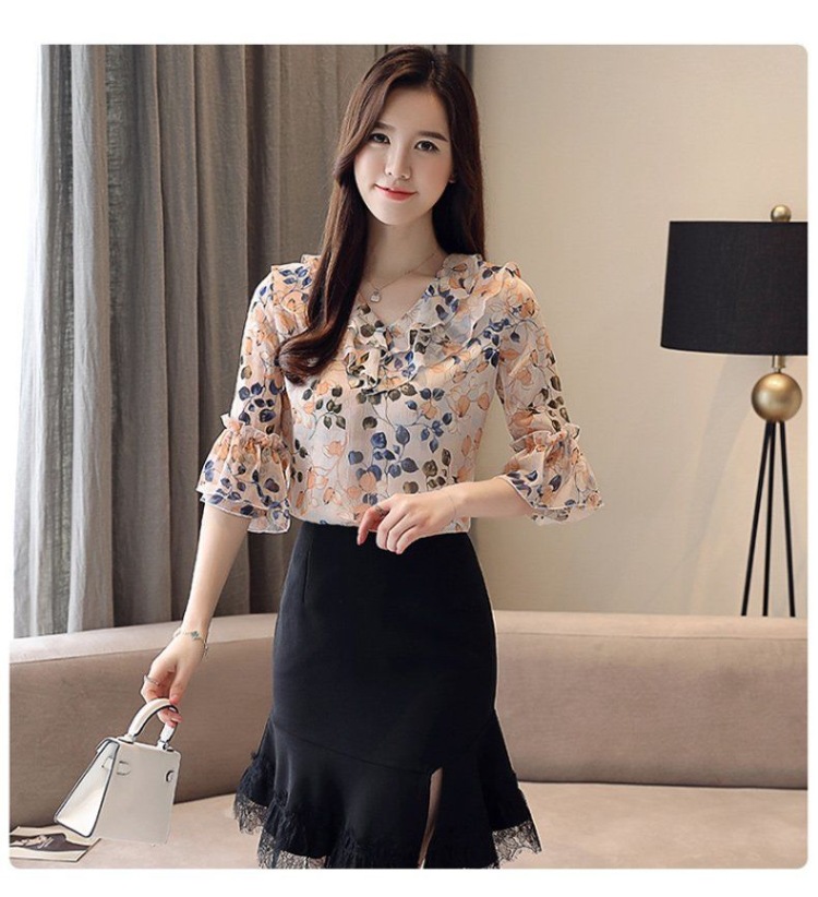 Title 7, Floral Chiffon Shirt Short Sleeve Women