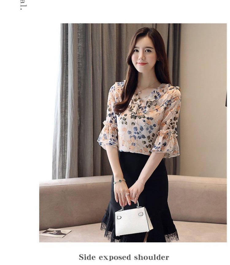 Title 8, Floral Chiffon Shirt Short Sleeve Women