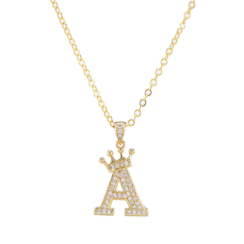 New Fashion Zircon Crown English Letter Pendant Necklace