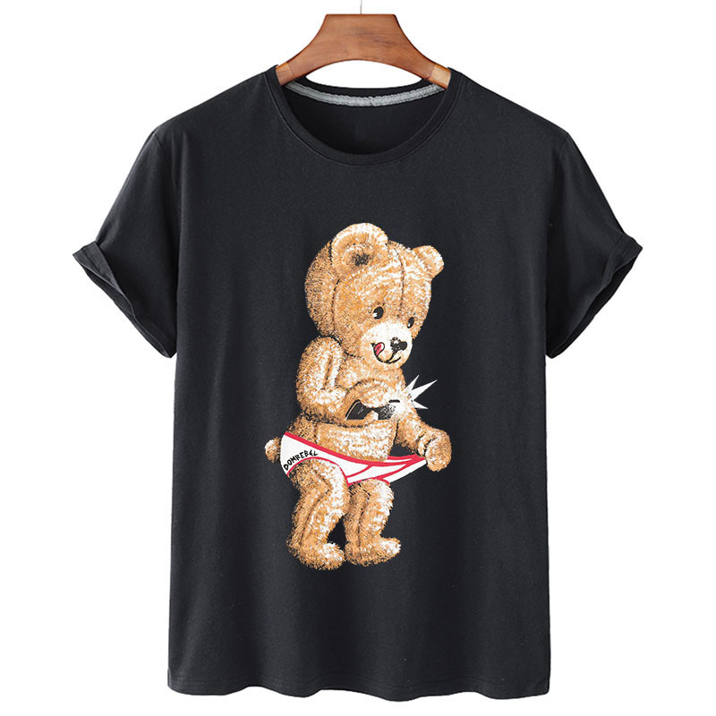 Title 4, Summer Casual Funny Bear Print Round Neck Loose...