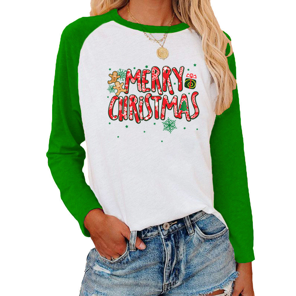 Title 2, Christmas Pattern Printed Raglan Color Contrast...