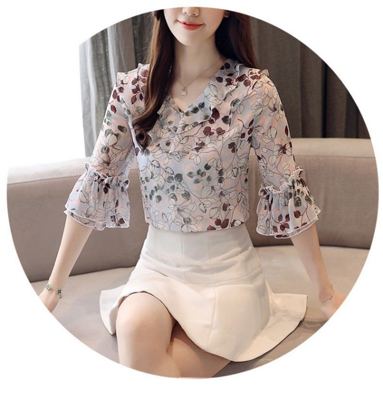 Title 3, Floral Chiffon Shirt Short Sleeve Women