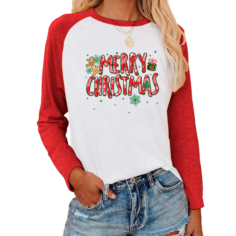 Title 3, Christmas Pattern Printed Raglan Color Contrast...