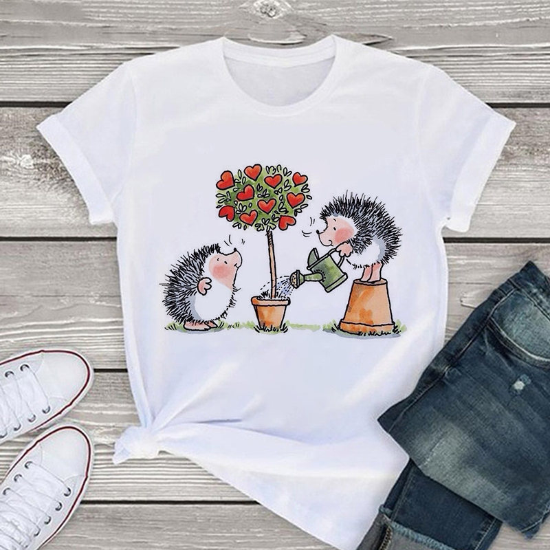 Title 3, Cute Hedgehog Baby Print Pattern Crew Neck T-sh...