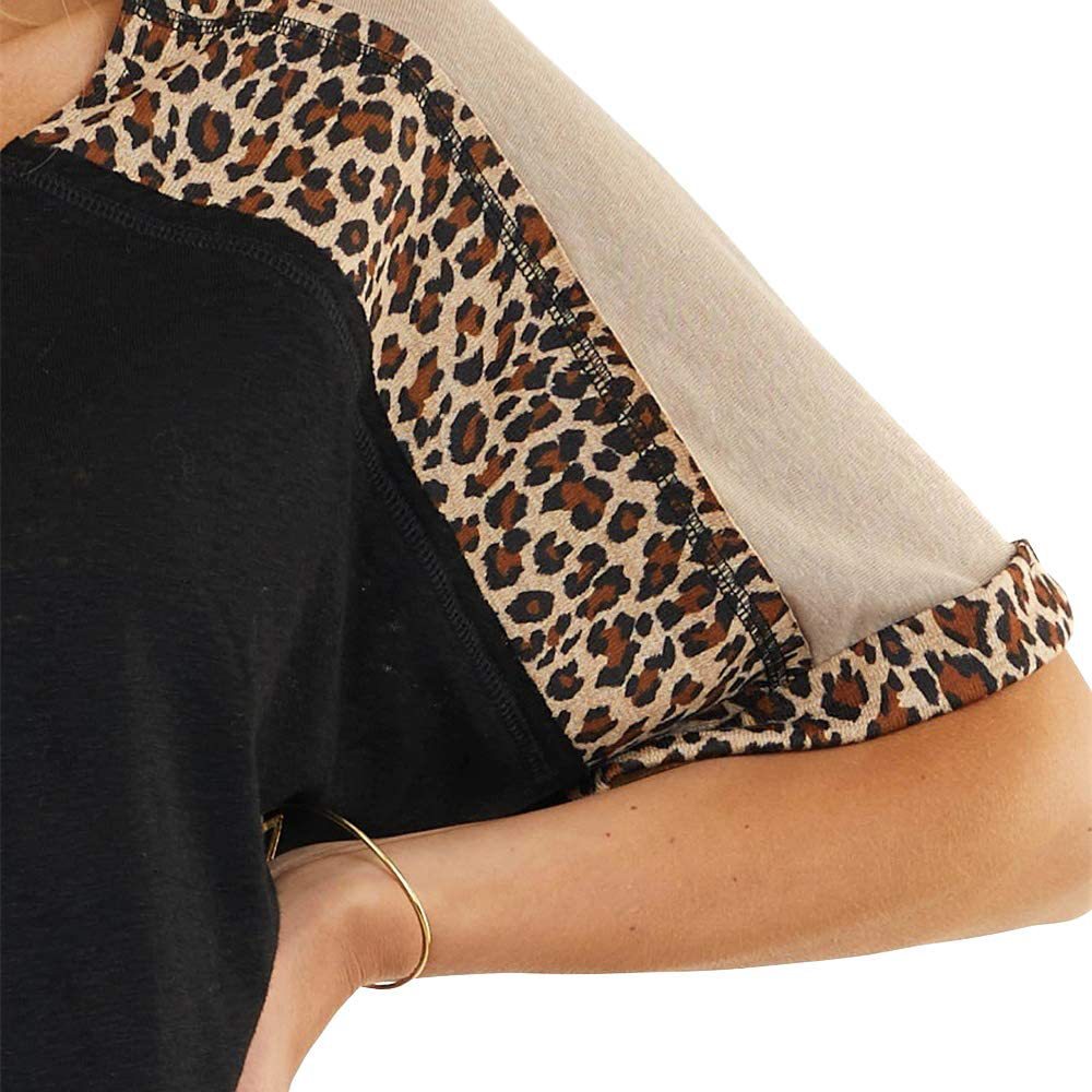 Title 4, New Leopard Splicing Loose Casual Short Sleeve...